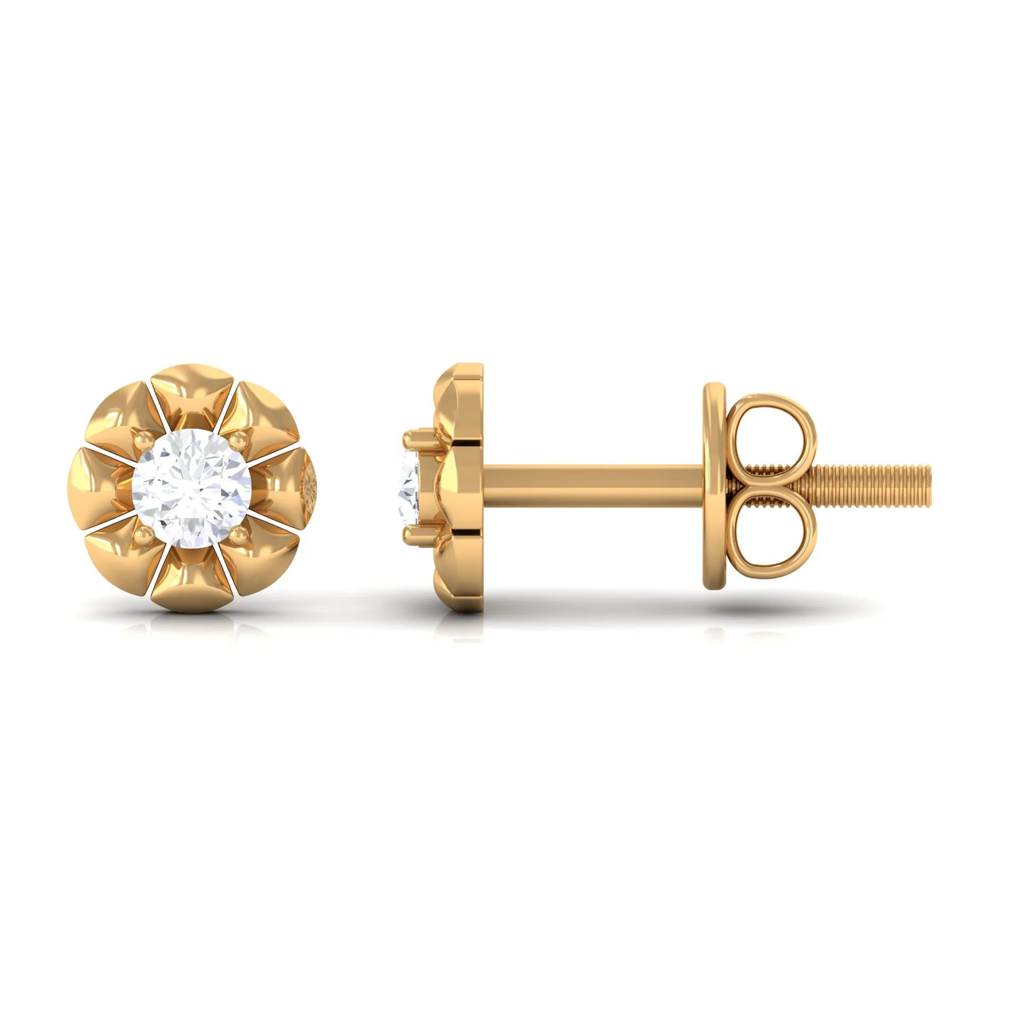 Natural Diamond Solitaire Flower Stud Earrings