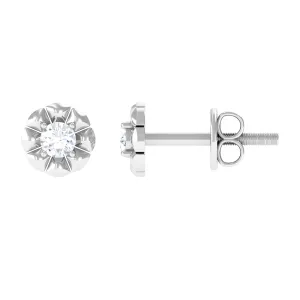 Natural Diamond Solitaire Flower Stud Earrings