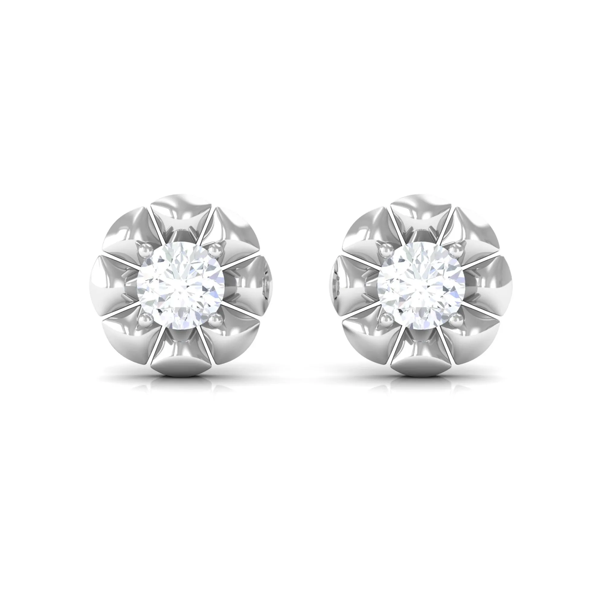 Natural Diamond Solitaire Flower Stud Earrings