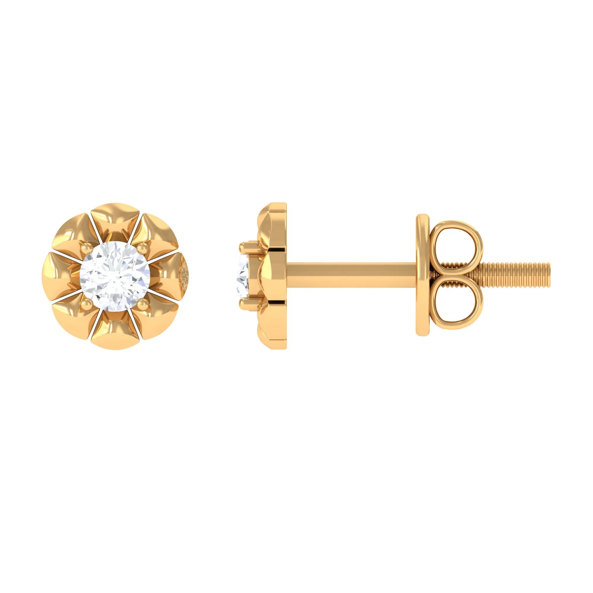 Natural Diamond Solitaire Flower Stud Earrings