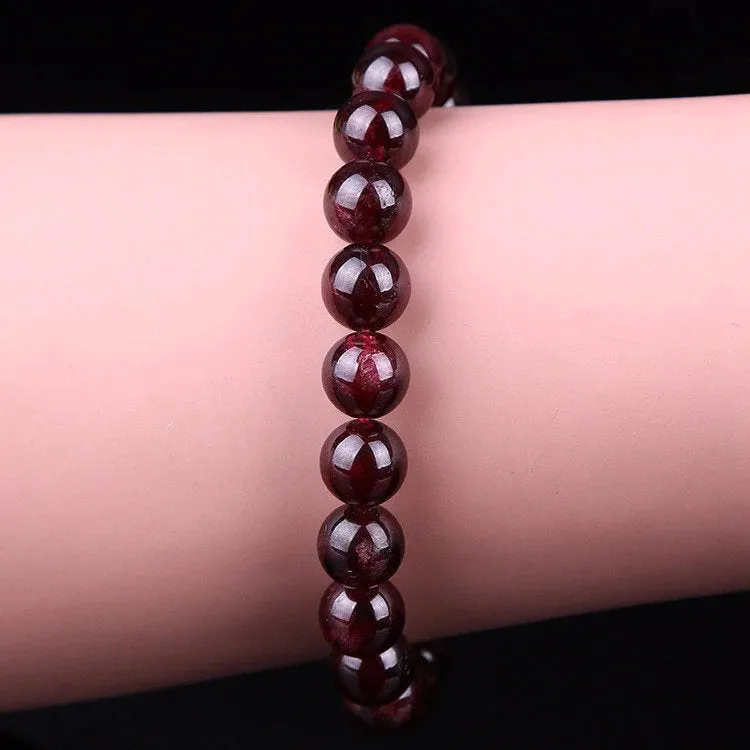 Natural Garnet Bracelet, Red Round Garnet Beaded Bracelet, Polished Gift Bracelet Unisex Mens Womens Crystal Gemstone Healing 6,8,10MM