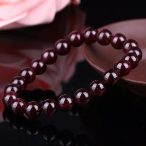 Natural Garnet Bracelet, Red Round Garnet Beaded Bracelet, Polished Gift Bracelet Unisex Mens Womens Crystal Gemstone Healing 6,8,10MM