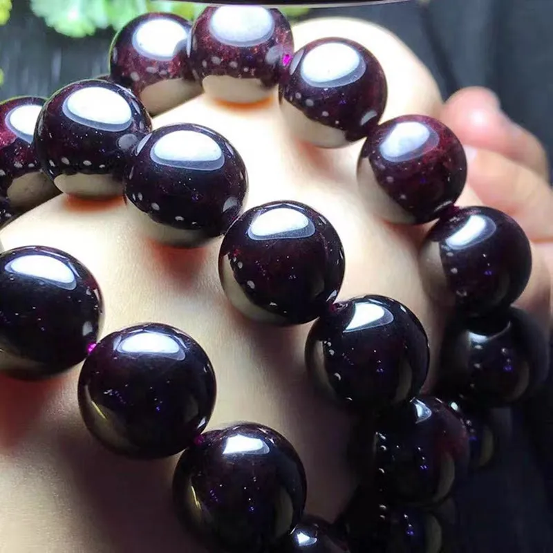 Natural Genuine Wine Red Garnet Bracelet Men And Women Single Circle 12mm Large Beads Large Grain Crystal Bracelet Men's Jewelry