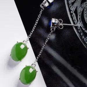 Natural Jade Earrings Nephrite Silver Zircon Earrings ZEG522