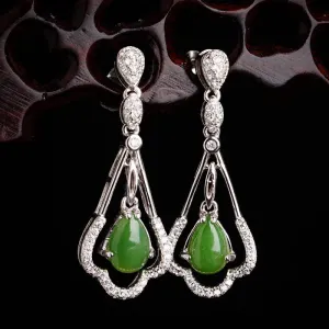 Natural Jade Earrings Nephrite Silver Zircon Earrings ZEG551