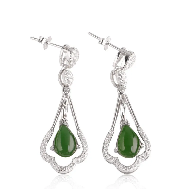 Natural Jade Earrings Nephrite Silver Zircon Earrings ZEG551