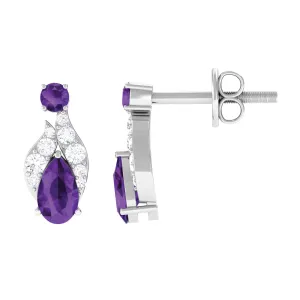 Nature Inspired Amethyst and Diamond Leaf Stud Earrings