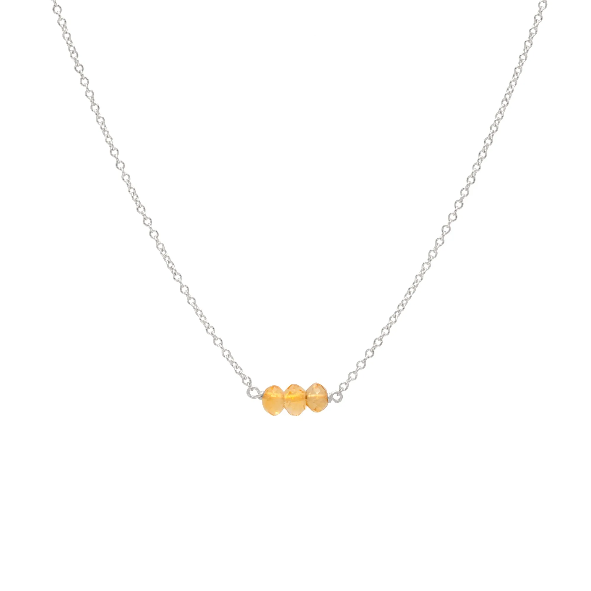 November Birthstone Three Gem Necklace with Faceted Citrine Gems