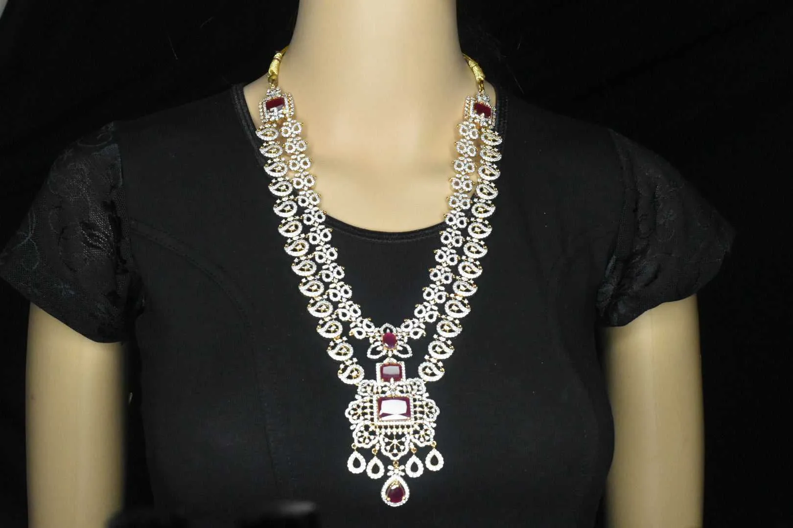 One Gram Gold Two Layered American Diamond Necklace