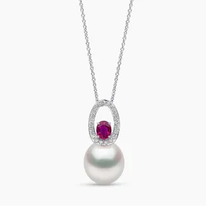 Ophelia 18K Gold South Sea Pearl Oval Cut Ruby Diamond Pendant