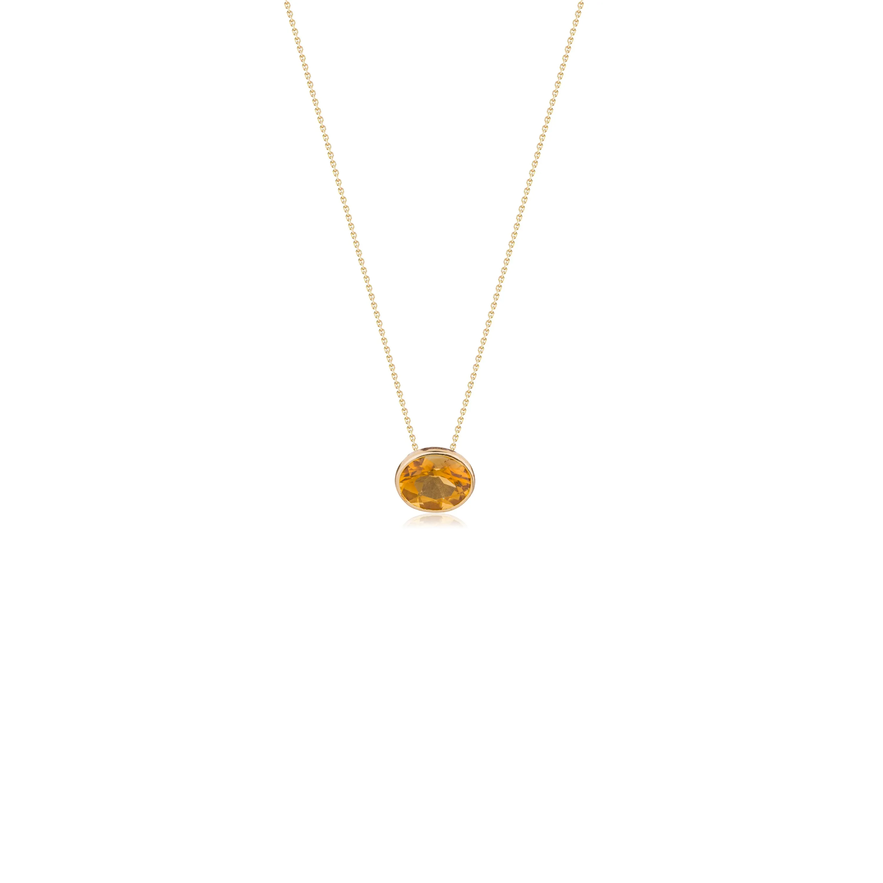 Oval Citrine Solitaire Necklace, 14K Yellow Gold