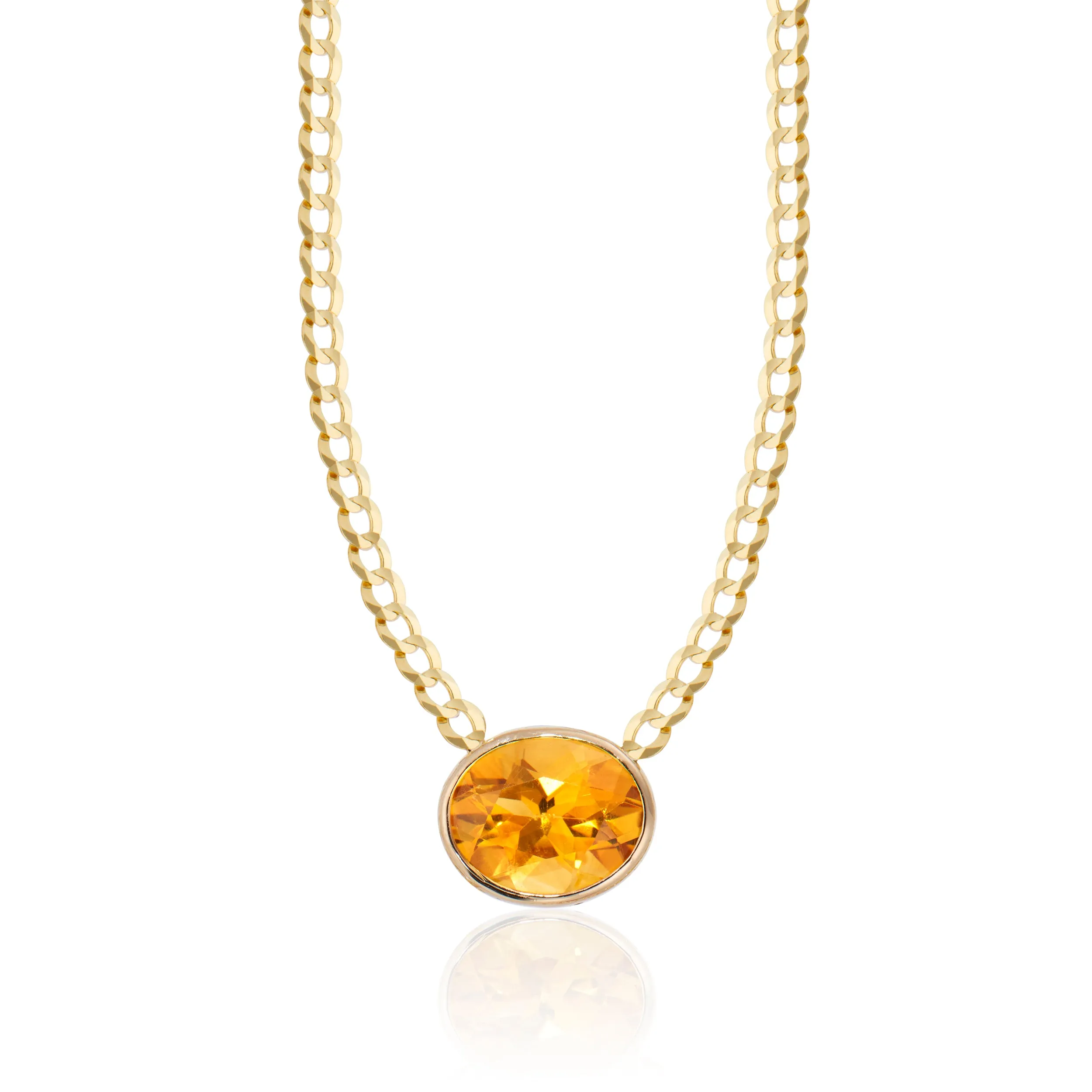 Oval Citrine Solitaire Necklace, 14K Yellow Gold