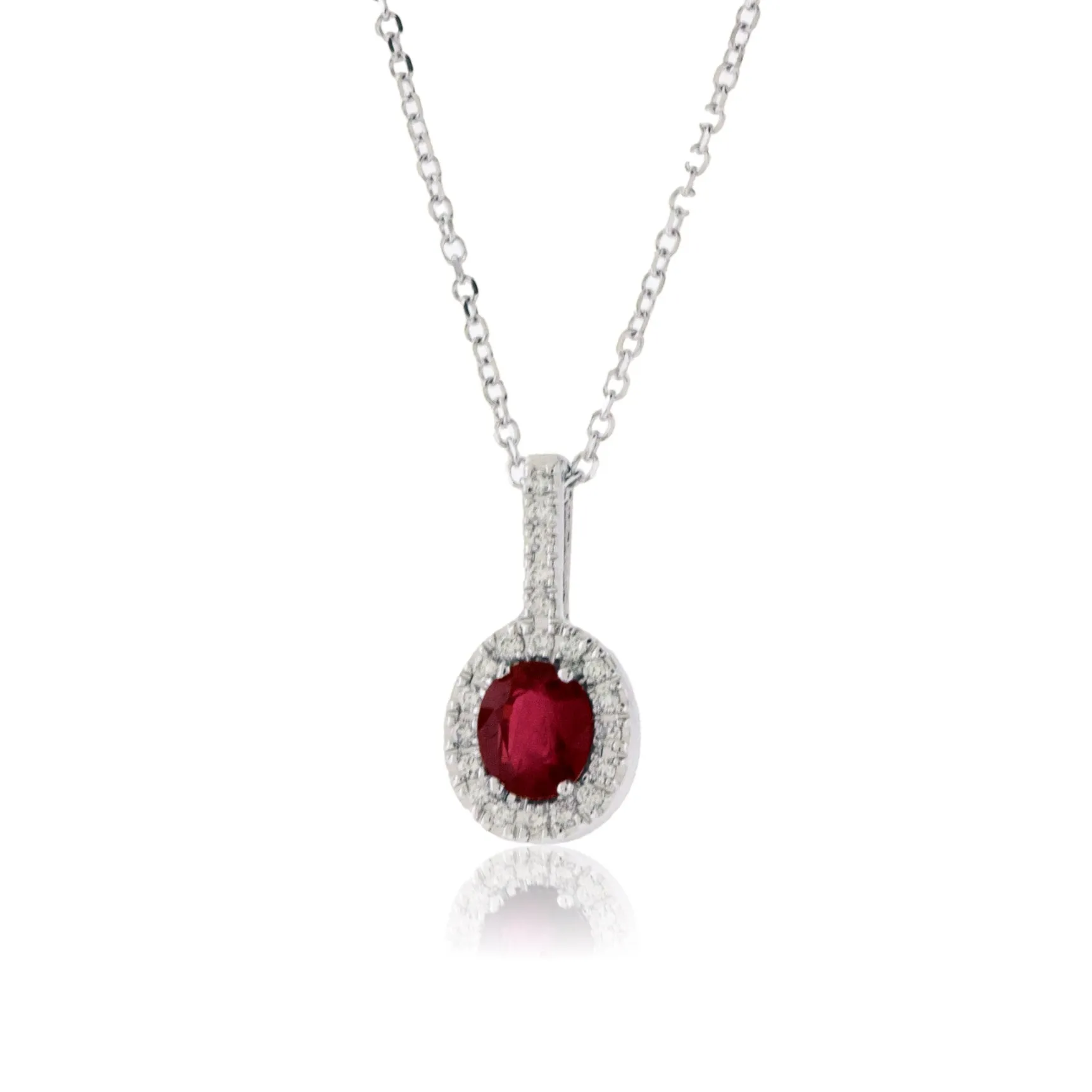 Oval Cut Ruby with Diamond Halo Pendant