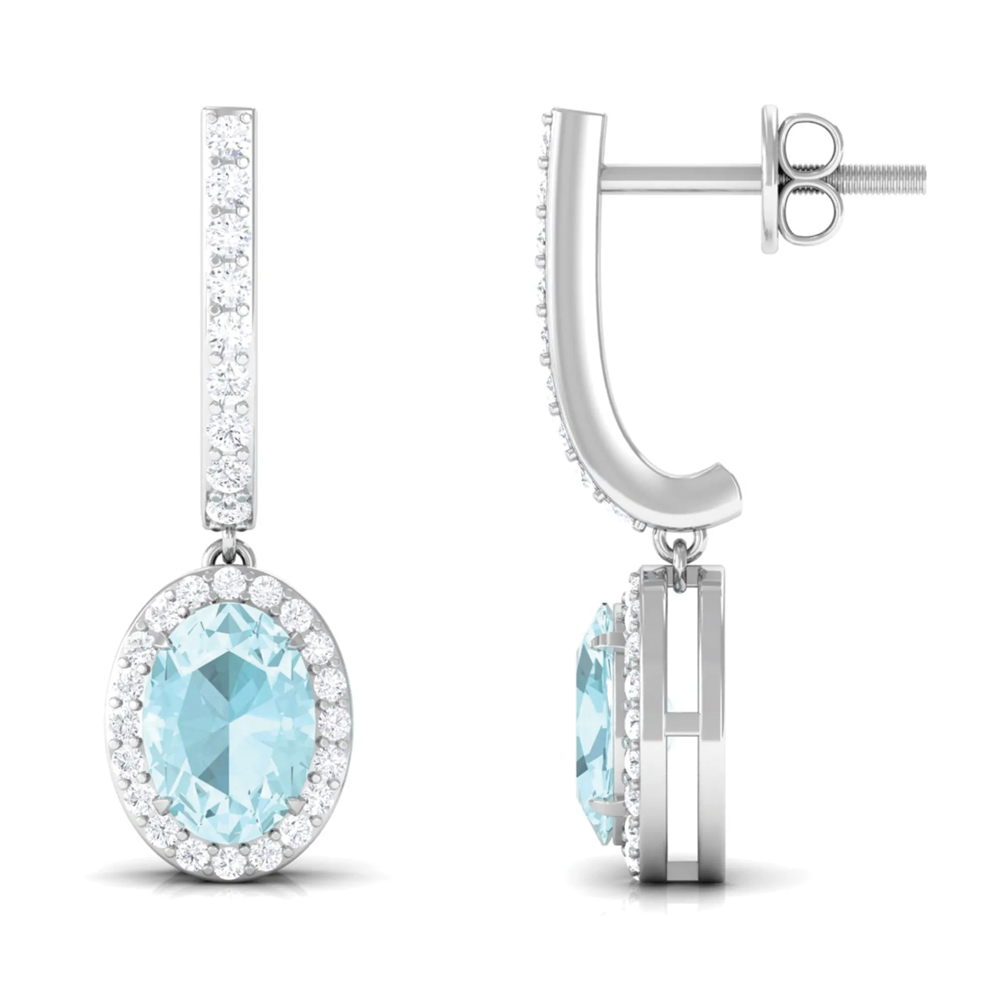 Oval Sky Blue Topaz Classic Hoop Drop Earrings with Diamond Accent