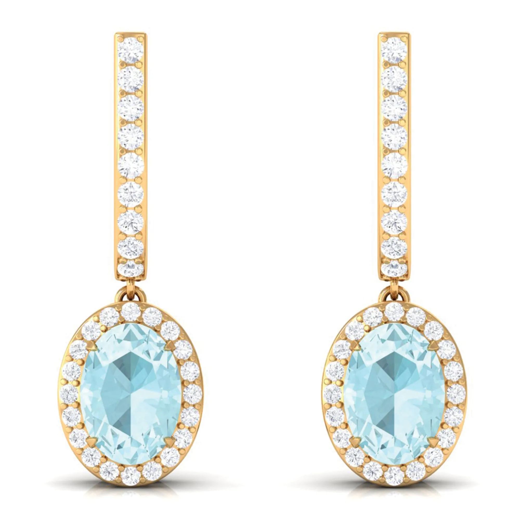 Oval Sky Blue Topaz Classic Hoop Drop Earrings with Diamond Accent