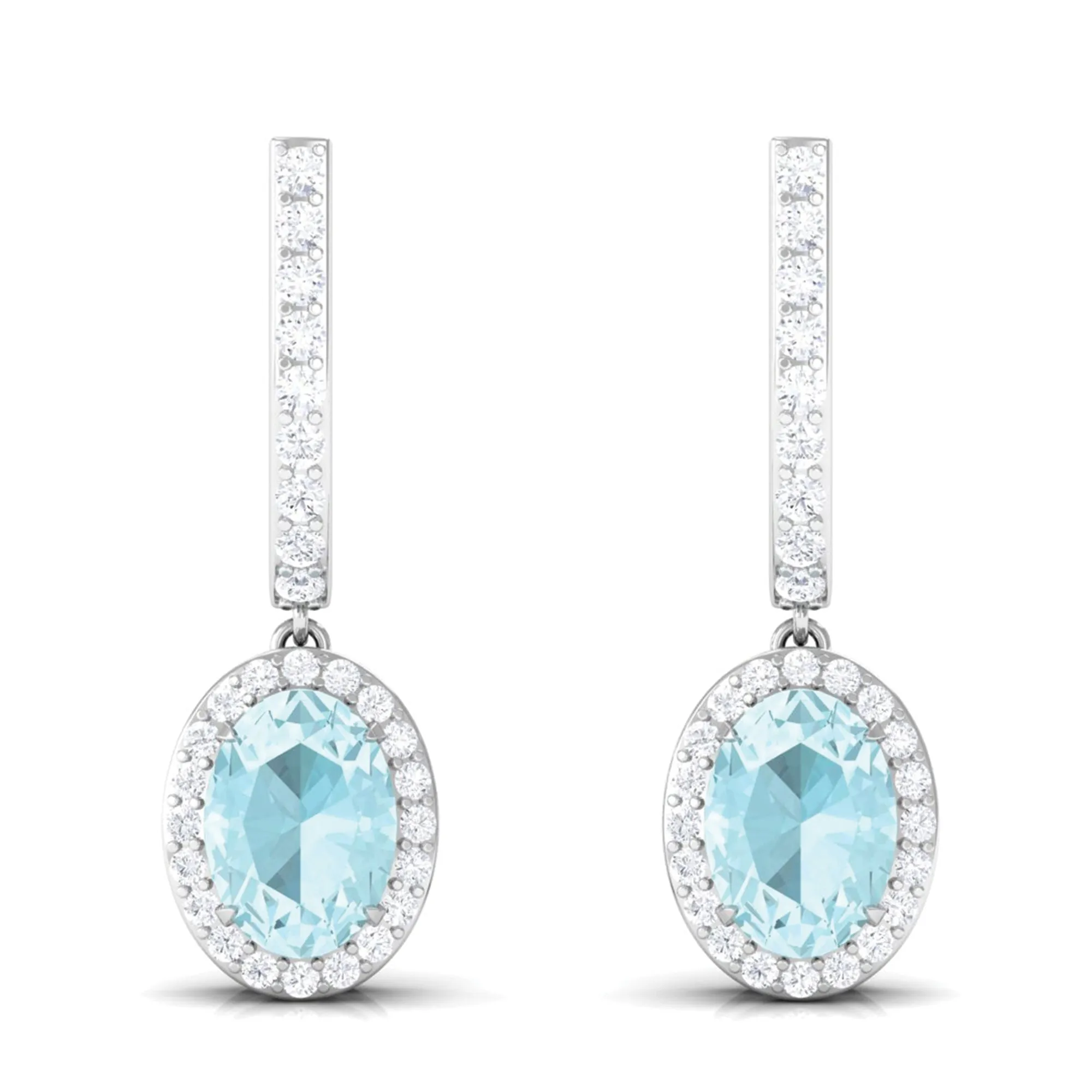 Oval Sky Blue Topaz Classic Hoop Drop Earrings with Diamond Accent