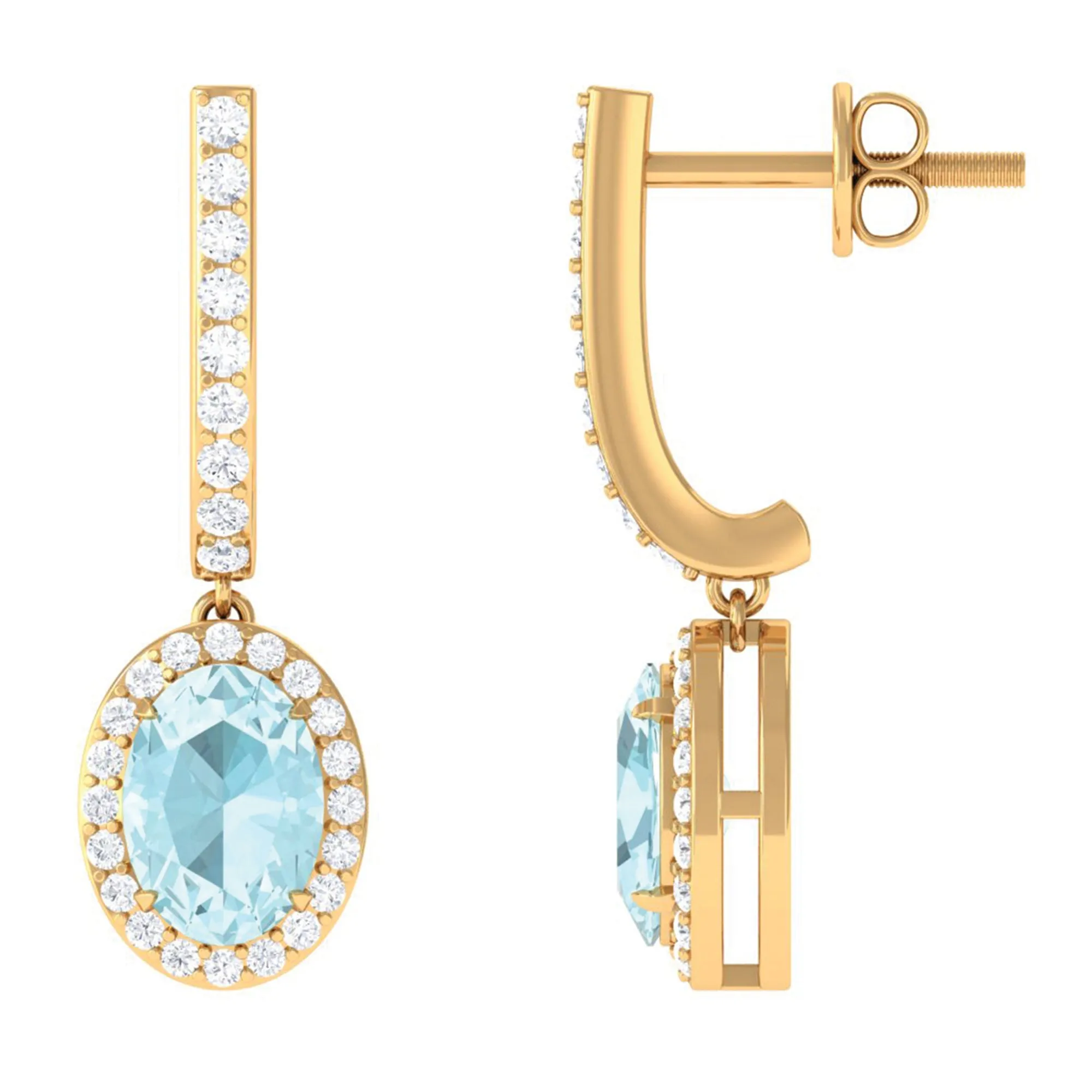 Oval Sky Blue Topaz Classic Hoop Drop Earrings with Diamond Accent