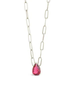 Paperclip Chain with Teardrop CZ Pendant Necklace