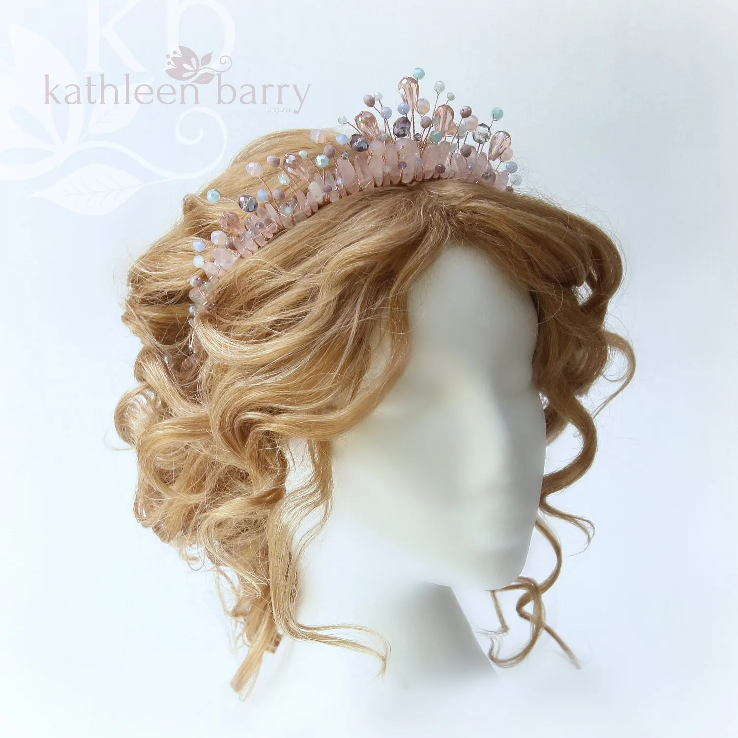 Pastel shades and Rose quartz and pearl crystal crown - Rose gold, gold or silver