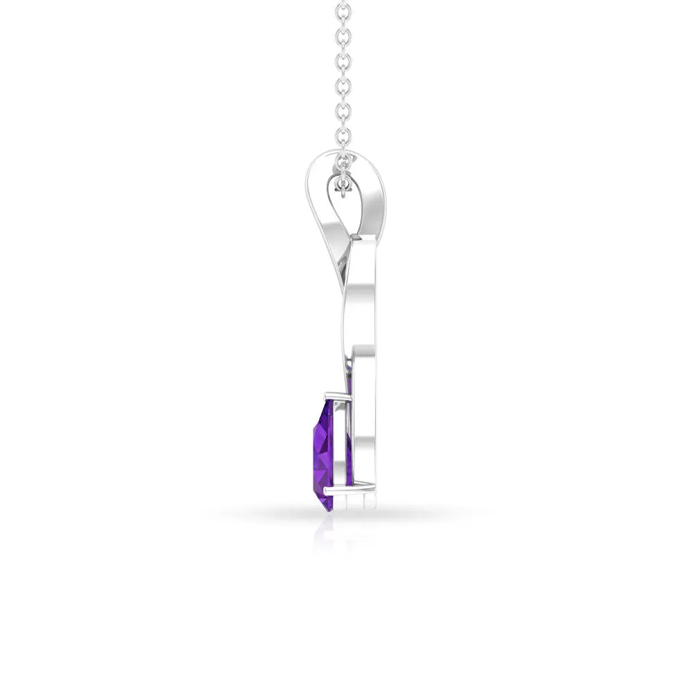 Pear Cut Amethyst and Diamond Infinity Pendant Necklace