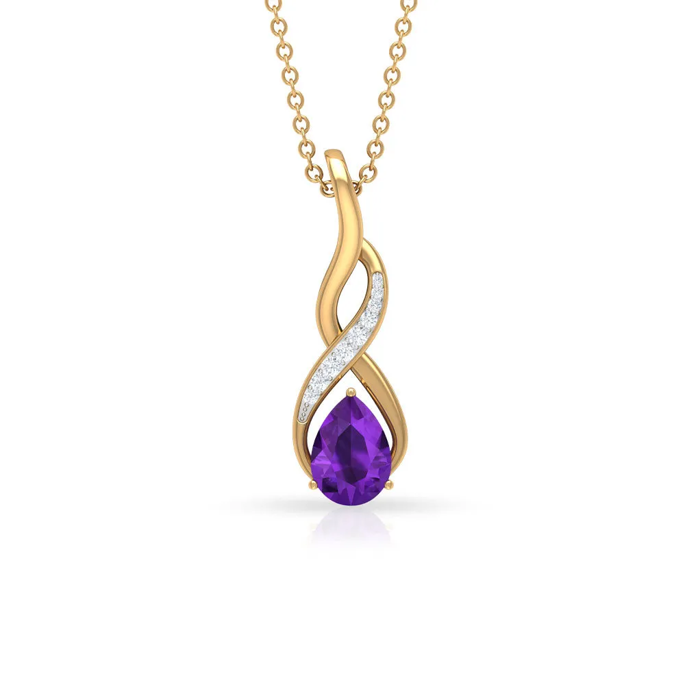 Pear Cut Amethyst and Diamond Infinity Pendant Necklace