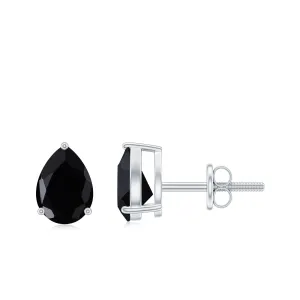 Pear Shape Black Diamond Solitaire Stud Earring in 3 Prong Setting