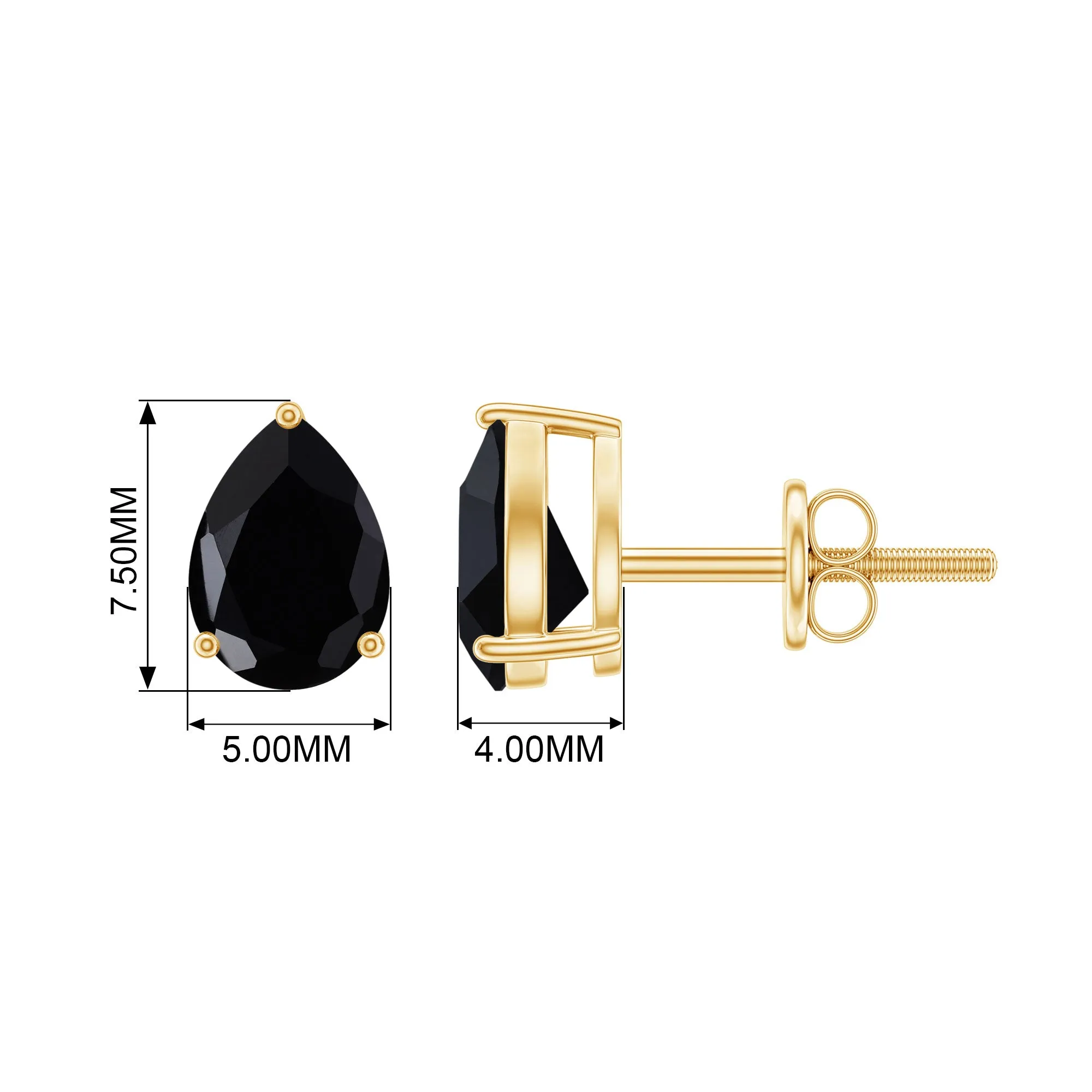 Pear Shape Black Diamond Solitaire Stud Earring in 3 Prong Setting