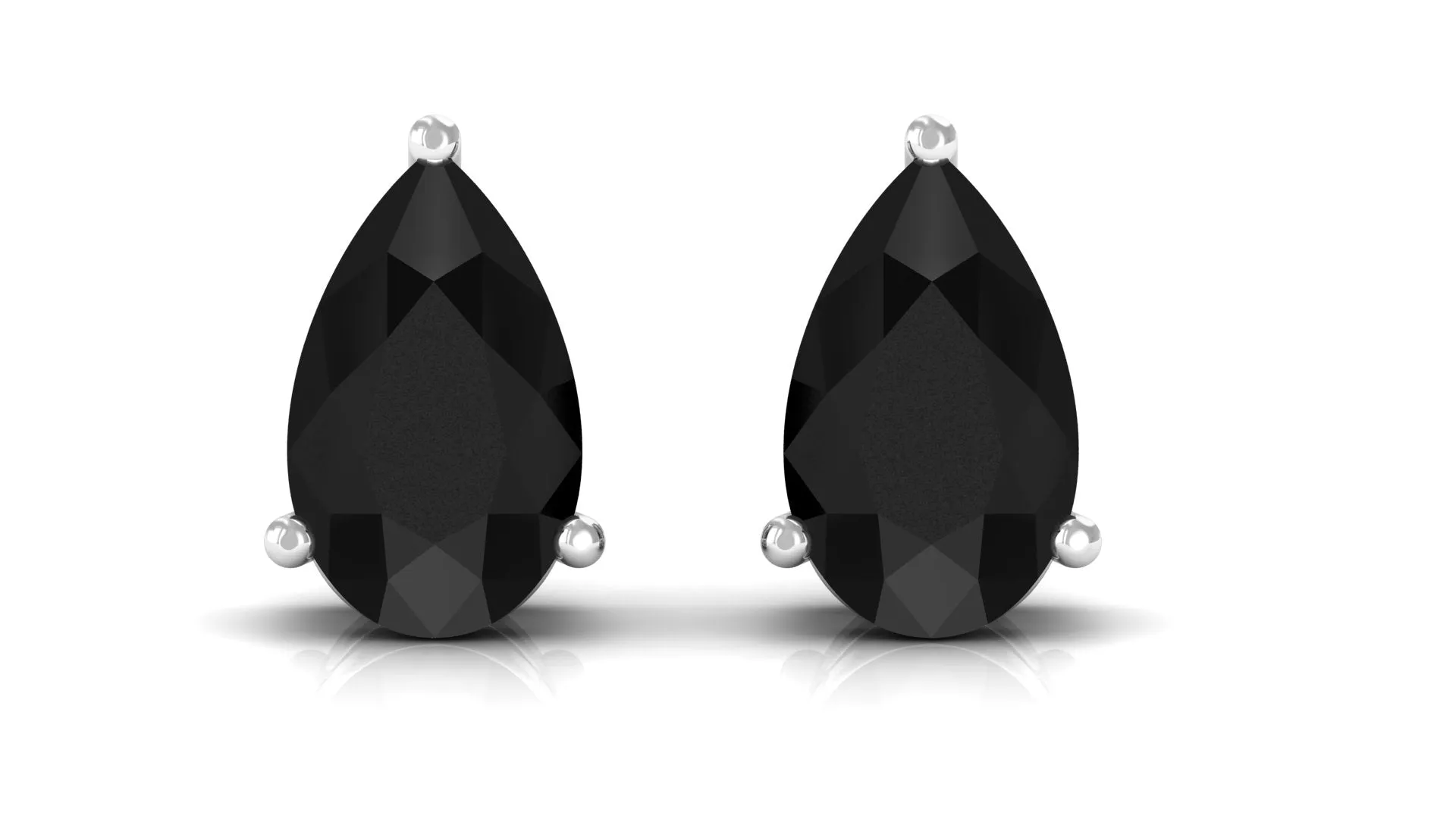 Pear Shape Black Diamond Solitaire Stud Earring in 3 Prong Setting