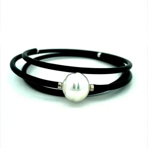 Pearl Bracelet & Black Rubber Wrap Style