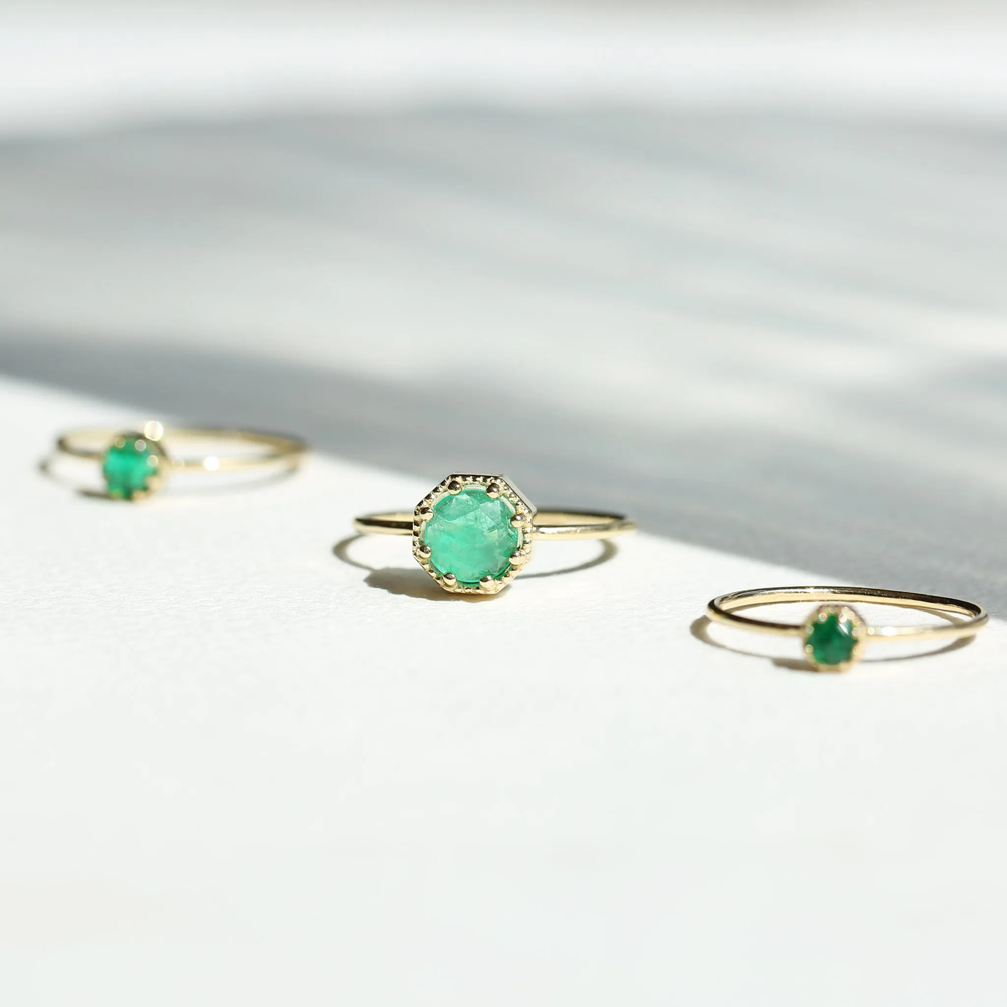 Petite Crown Bezel Emerald Ring