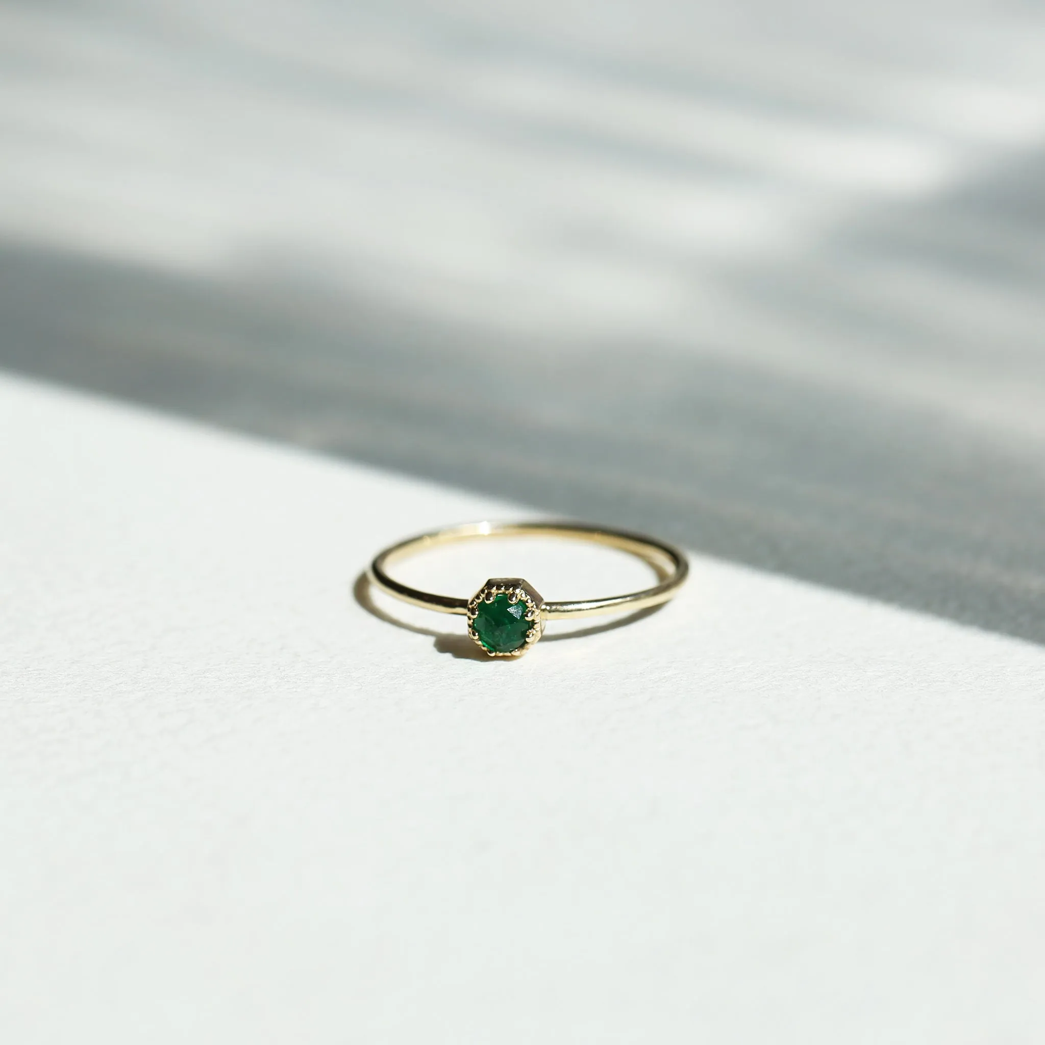 Petite Crown Bezel Emerald Ring