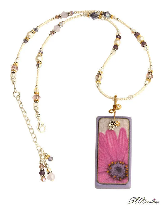 Pink Freeway Daisy Crystal Fleuri Art Domino Necklace