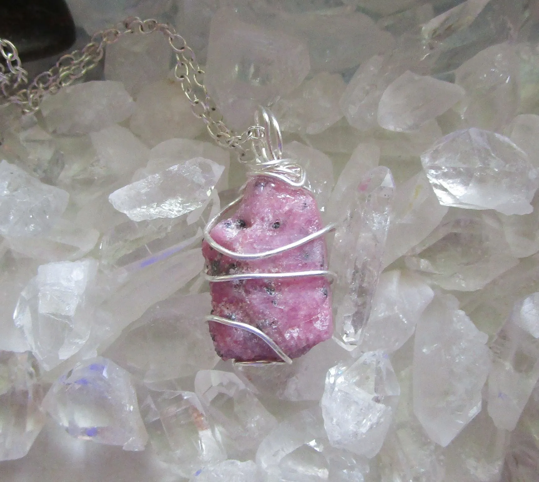 Pink Ruby Raw Natural Gemstone Crystal Pendant Necklace