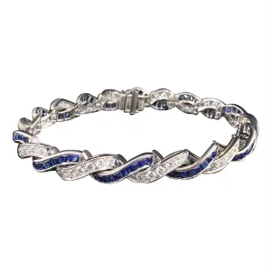 Platinum Sapphire and Diamond Criss Cross Bracelet