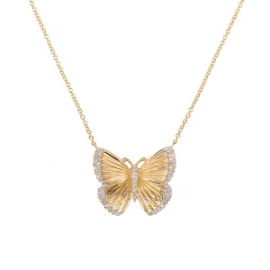 Pleated Double Diamond Trim Butterfly Necklace