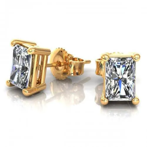 Premium 1.00CT Radiant Cut Diamond Stud Earrings in 14KT Yellow Gold