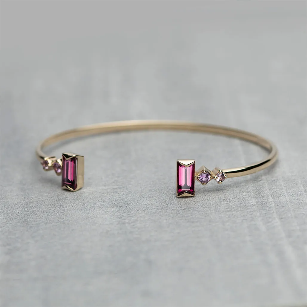 Prism Bangle- Rhodolite garnet & pink sapphires