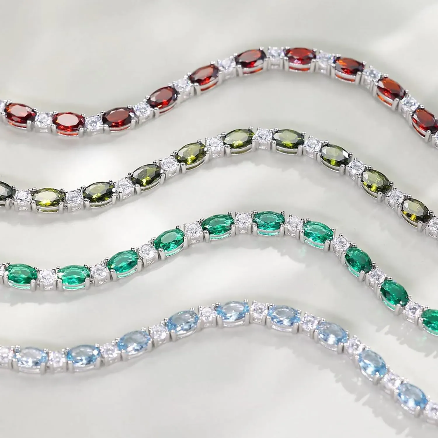 "Glamour Radiance" January Birthstone Fancy Cut Tennis Garnet Sterling Silver Bracelet