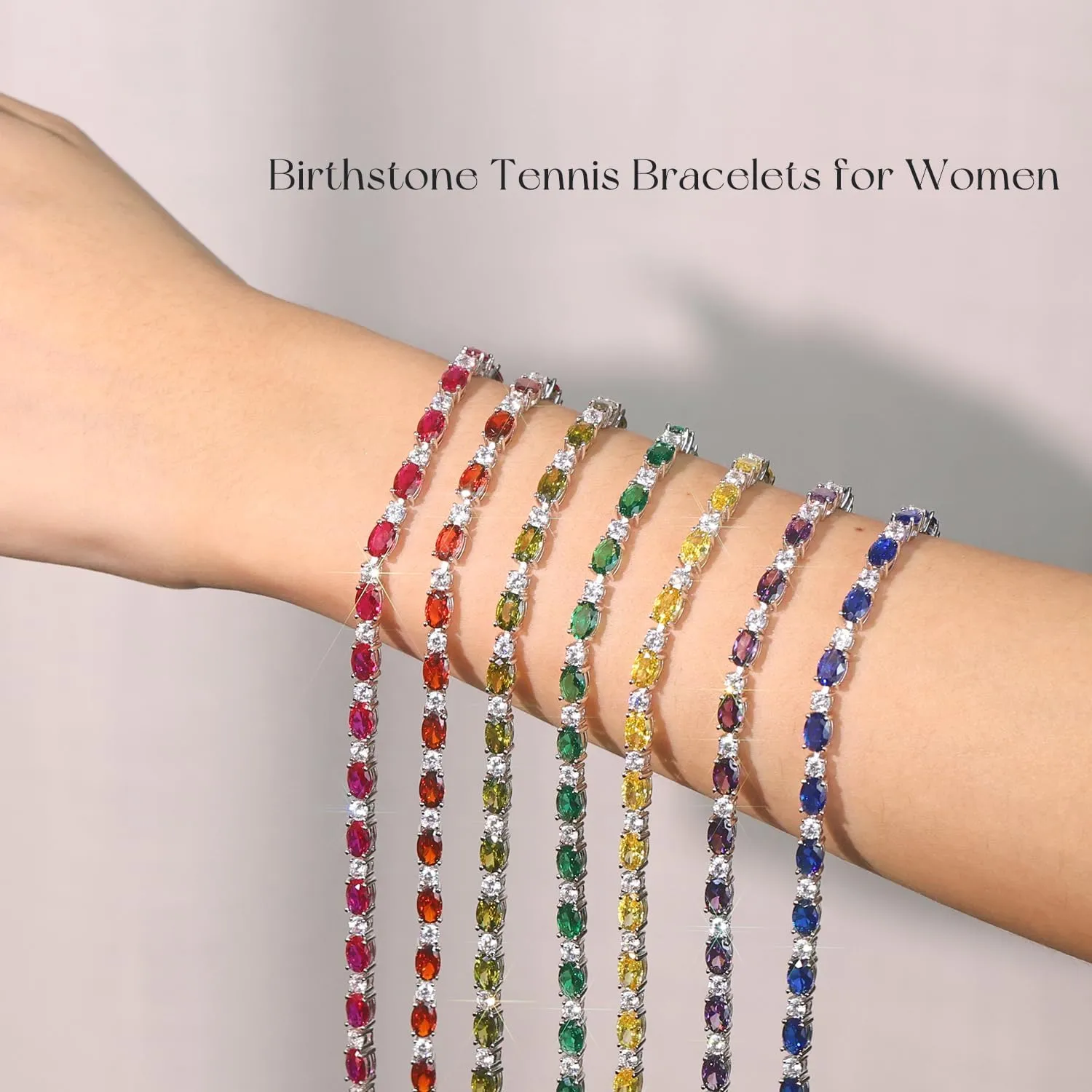 "Glamour Radiance" January Birthstone Fancy Cut Tennis Garnet Sterling Silver Bracelet