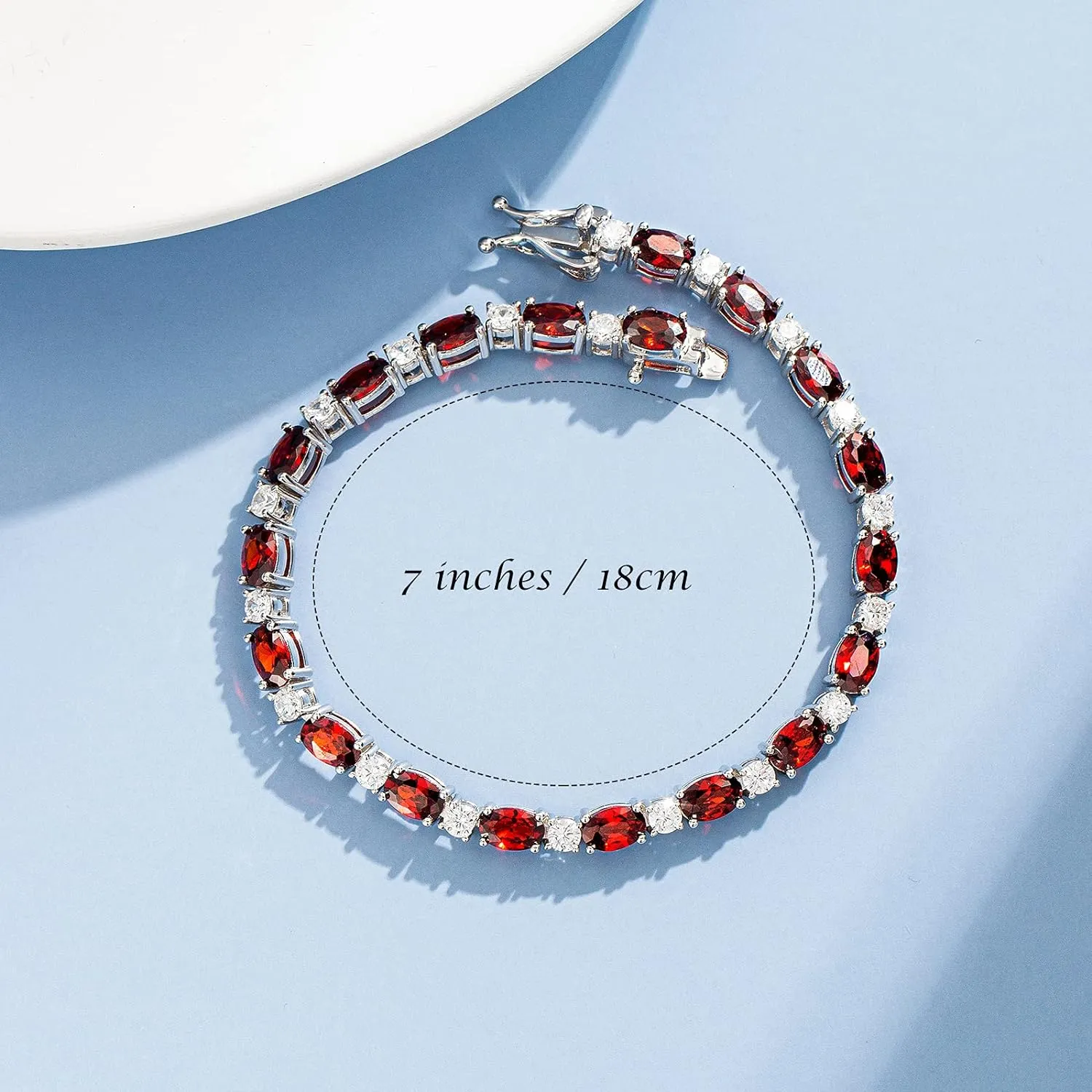 "Glamour Radiance" January Birthstone Fancy Cut Tennis Garnet Sterling Silver Bracelet