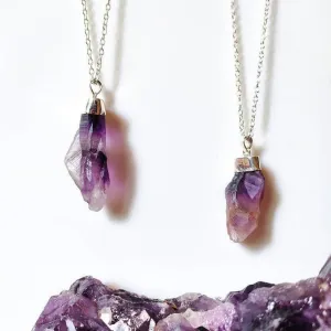 Raw Amethyst Crystal Quartz Pendant Necklace