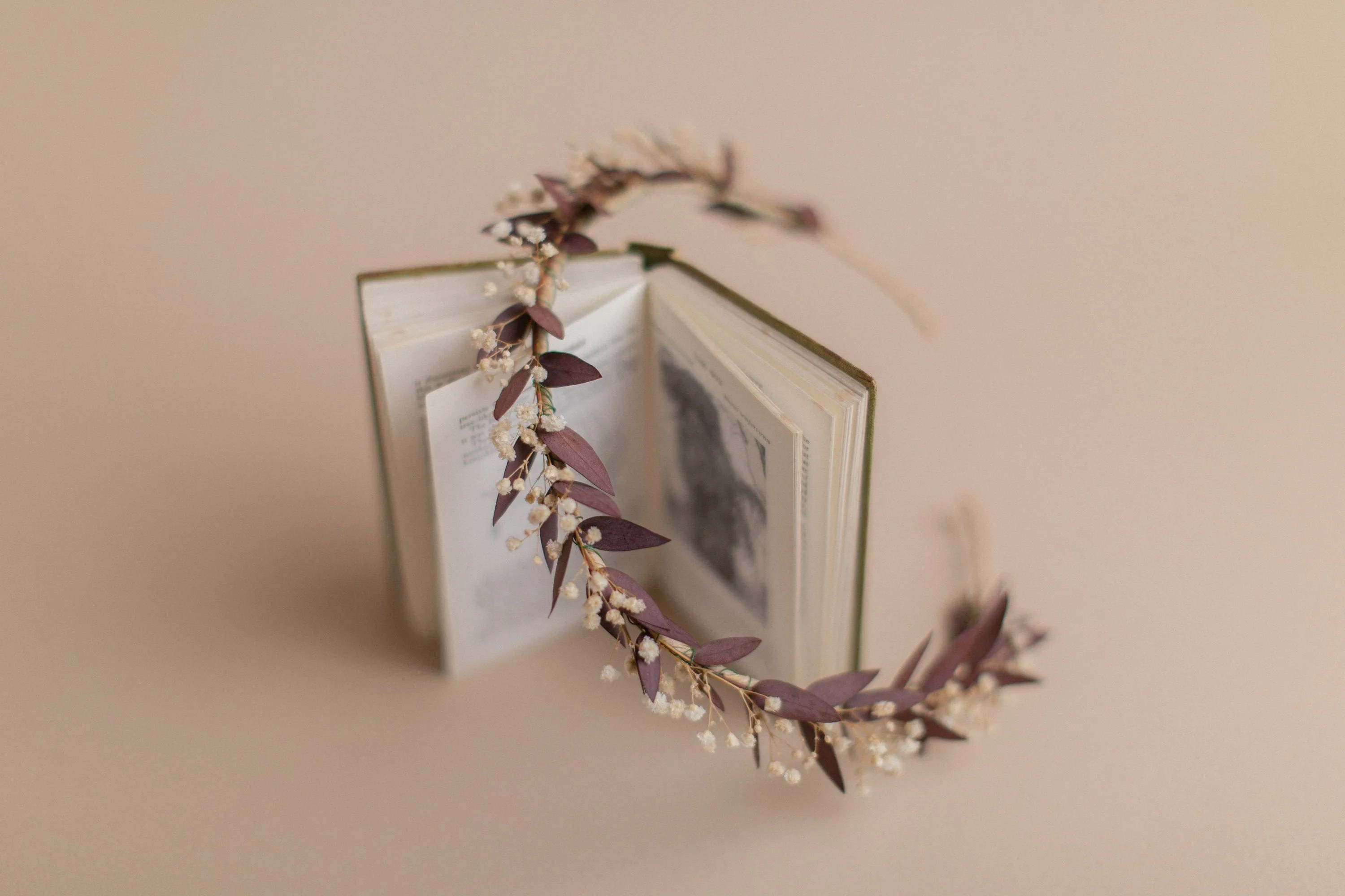 Real Red/Terra Dried Eucalyptus Baby's Breath Crown / Gypsophila Crown / Real Dried Flowers Crown / Dried Wedding Crown