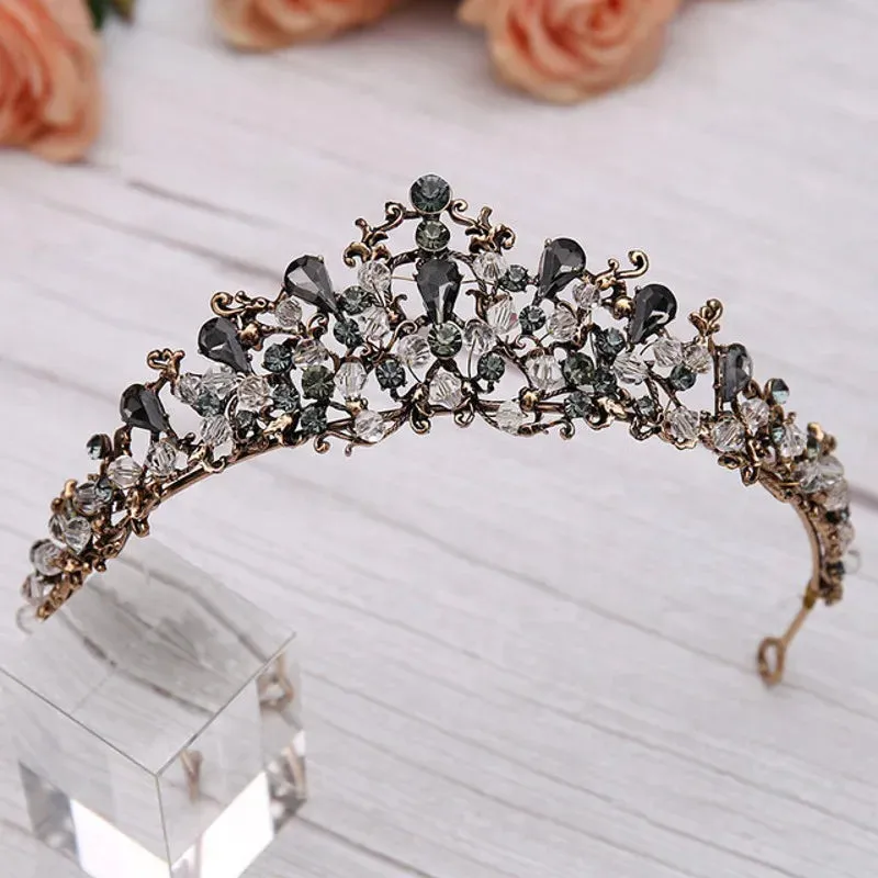 Retro Black Bridal Crystal Tiaras Crowns Princess Rhinestone Veil Tiara Hair Accessory