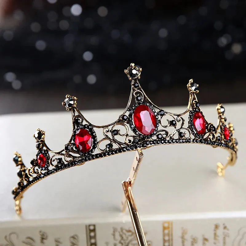 Retro Black Bridal Crystal Tiaras Crowns Princess Rhinestone Veil Tiara Hair Accessory