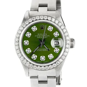 Rolex Datejust 26mm Diamond Bezel/Chartreuse Green Dial Oyster Steel Watch TFJ-142508073