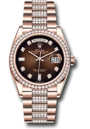 Rolex Everose Gold Day-Date 36 Watch - Diamond Bezel - Brown OmbrŽ Diamond Dial - Diamond President Bracelet - 128345rbr broddp