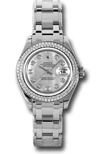 Rolex White Gold Lady-Datejust Pearlmaster 29 Watch - 116 Diamond Bezel - Mother-Of-Pearl Diamond Dial - 80339 md