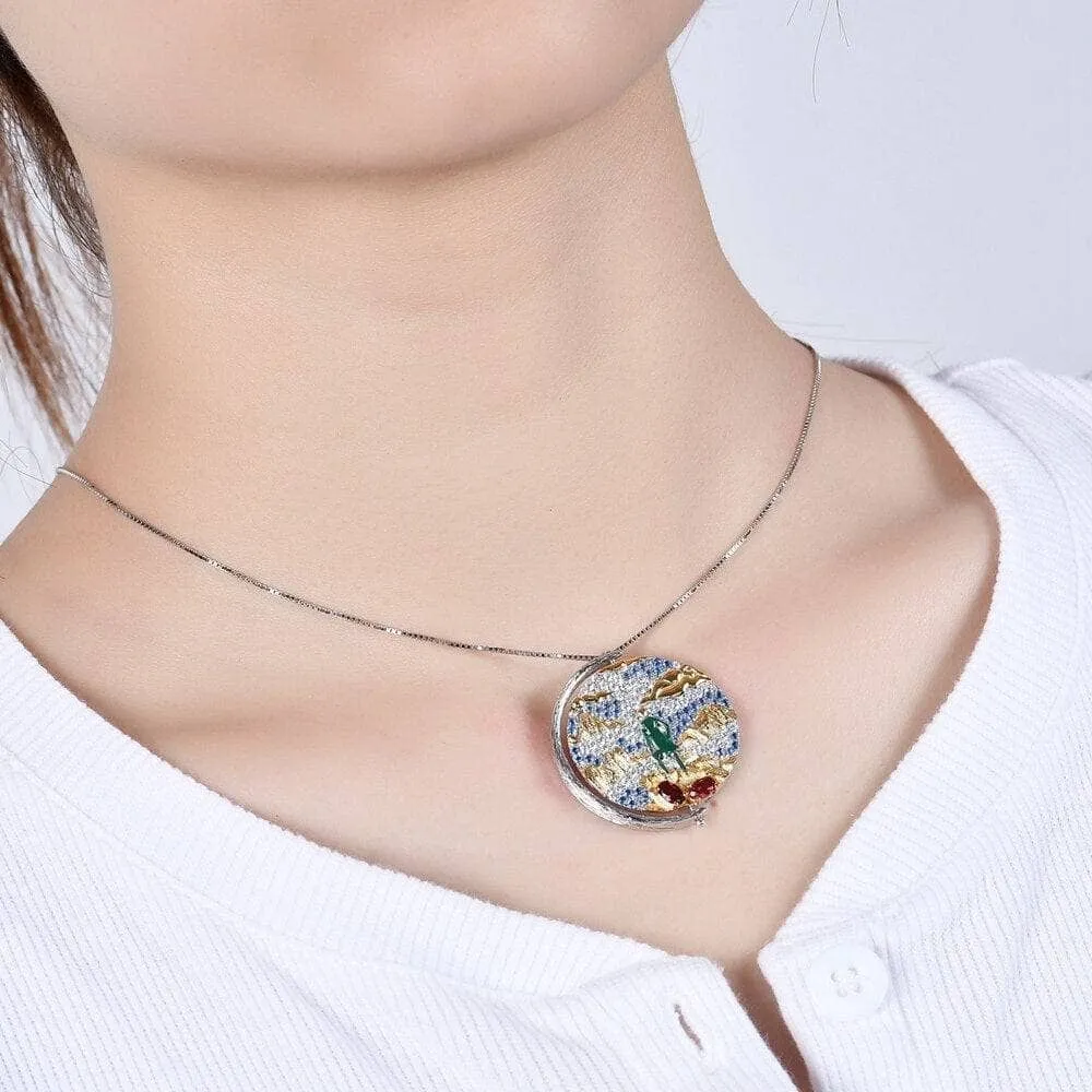 Rotatable Oil Painting Pendant Necklace