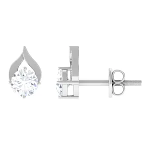 Round Cubic Zirconia Solitaire Petal Stud Earrings