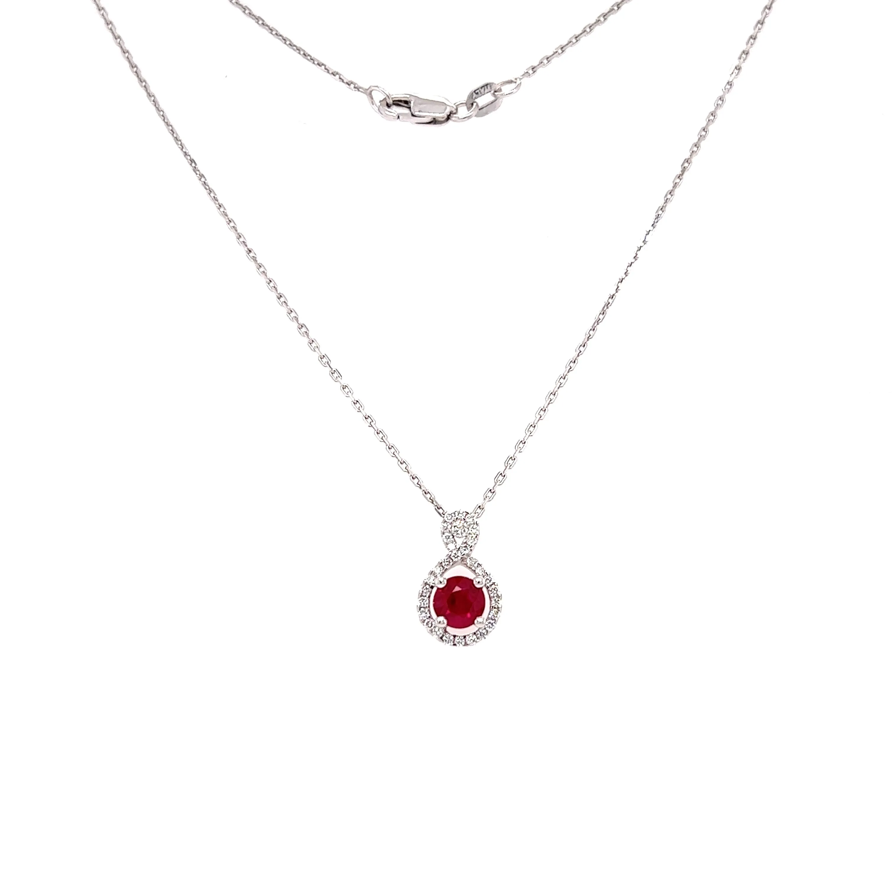 Round Ruby Necklace with 0.15ctw of Diamonds in 14K White Gold